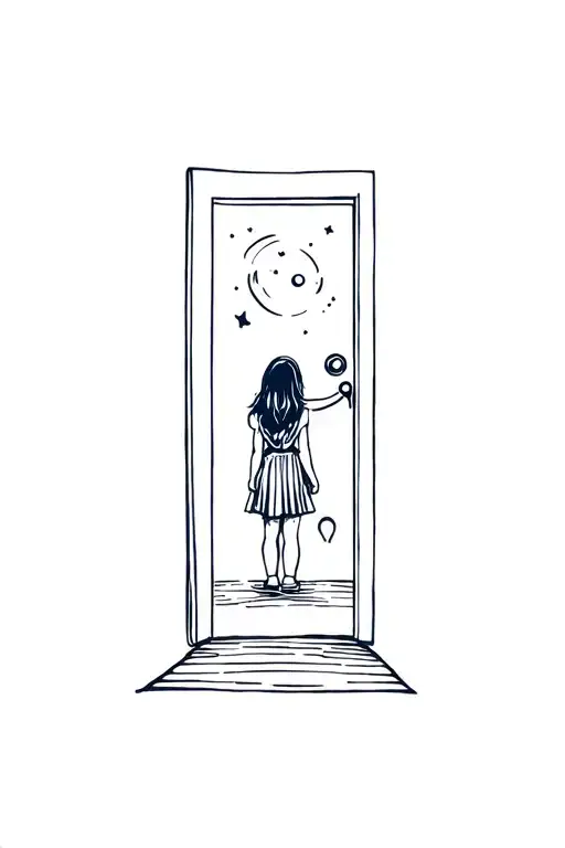 Little Girl Entering Galaxy Door