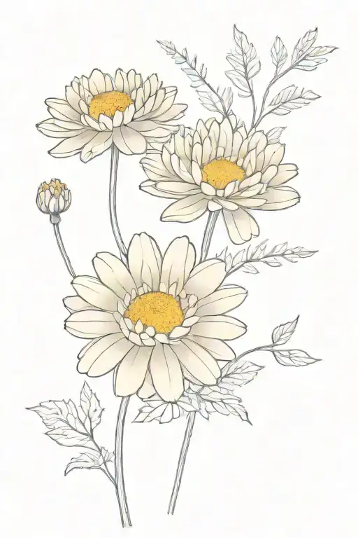 Dainty One Chrysanthemum Flower And One Marigold Flower With Stems