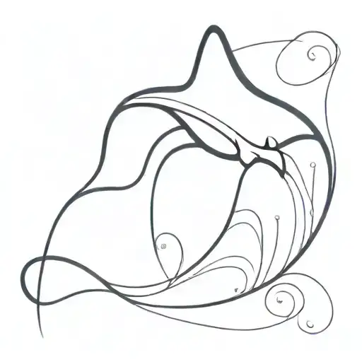 A Minimalist Blackwork Tattoo Of A Stingray Silhouette Against A Backdrop Of Swirling Water