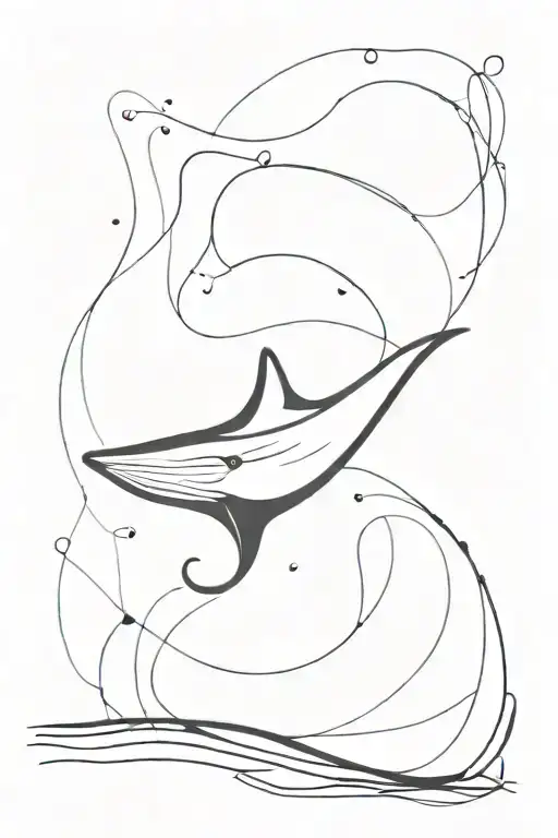 A Minimalist Blackwork Tattoo Of A Stingray Silhouette Against A Backdrop Of Swirling Water