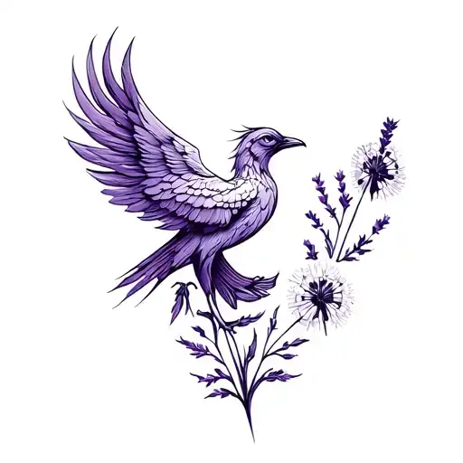 Phoenix Bird With Lavender And Dandelion
