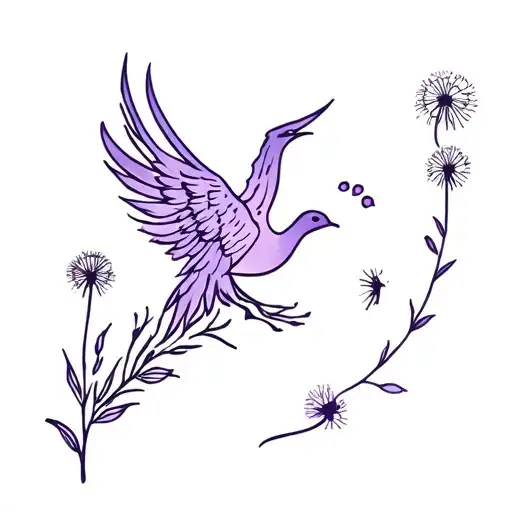Phoenix Bird With Lavender And Dandelion Spread 5 Seeds