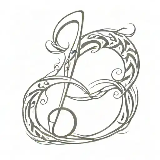 A Minimalist Tattoo Design Of A Music Note Intertwined With A Dragon's Tail