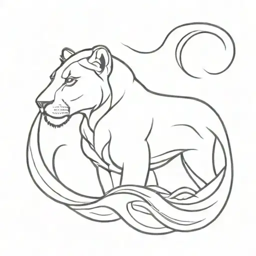 Lioness And Ocean Waves