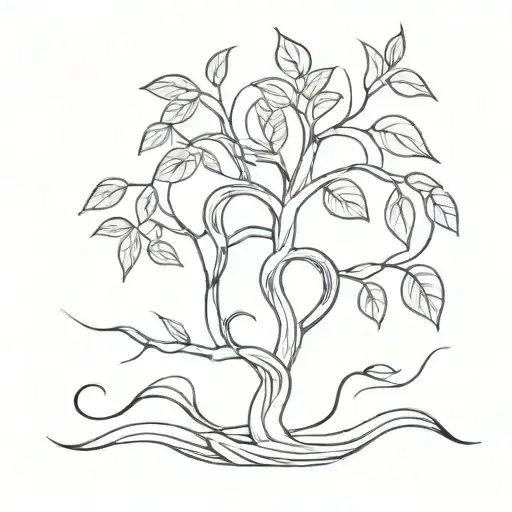 A Minimalist Tattoo Design Of A Money Tree With Snake Vines Wrapping Around It