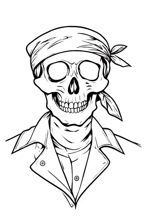 A Skull Wearing A Bandana And A Shirt