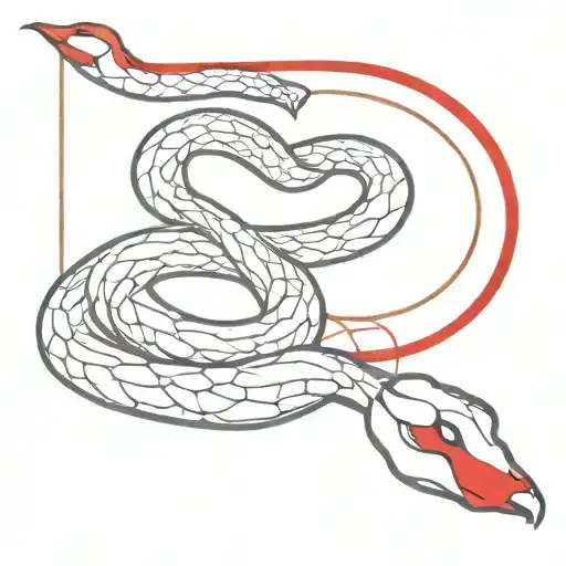 Snake With Red Thread Crossed Together Representing