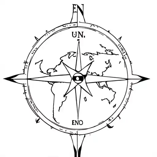 A Minimalist Compass Rose With Tiny Animals Representing Different Continents