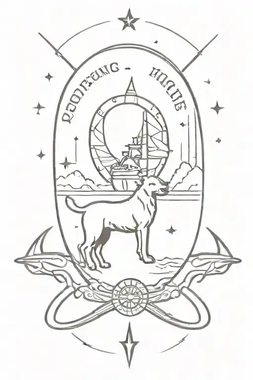 Navy Ship Sailing Through A Halo Ring World With A Dog As The Captain