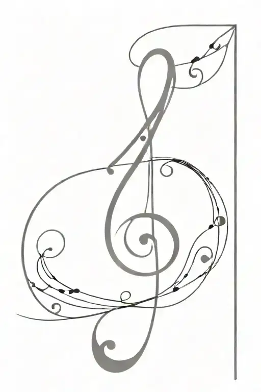 A Black And Grey Tattoo Of A Music Note Intertwined With A Cross Symbolizing Faith And Music