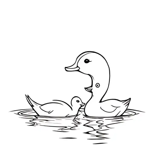 Linework Momma Duck And Baby Duck Swimming Together