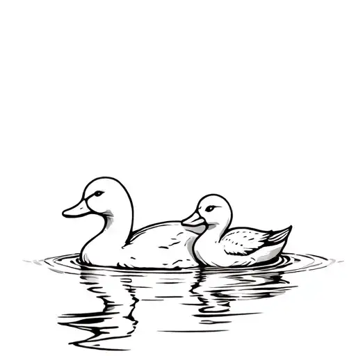Linework Momma Duck And Baby Duck Swimming Gracefully
