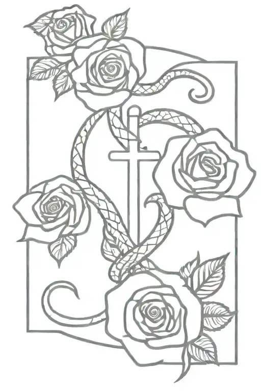 A Cross And Roses A Coiled Snake