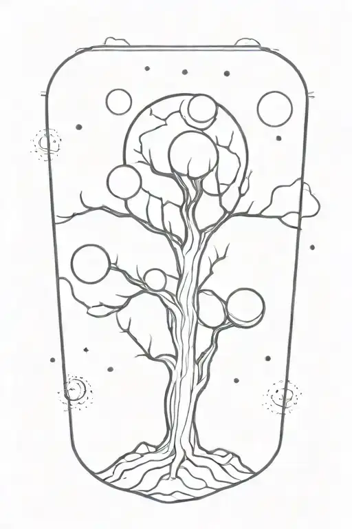 A Cosmic Scene With Planets Orbiting Around A Giant Tree In The Universe