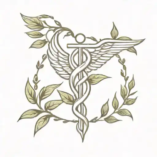 Caduceus Symbol With Laurel Wreath Wrapped