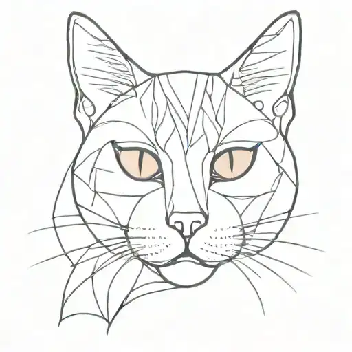 A Sketch Style Portrait Of A Cat With Abstract Art Elements Incorporated