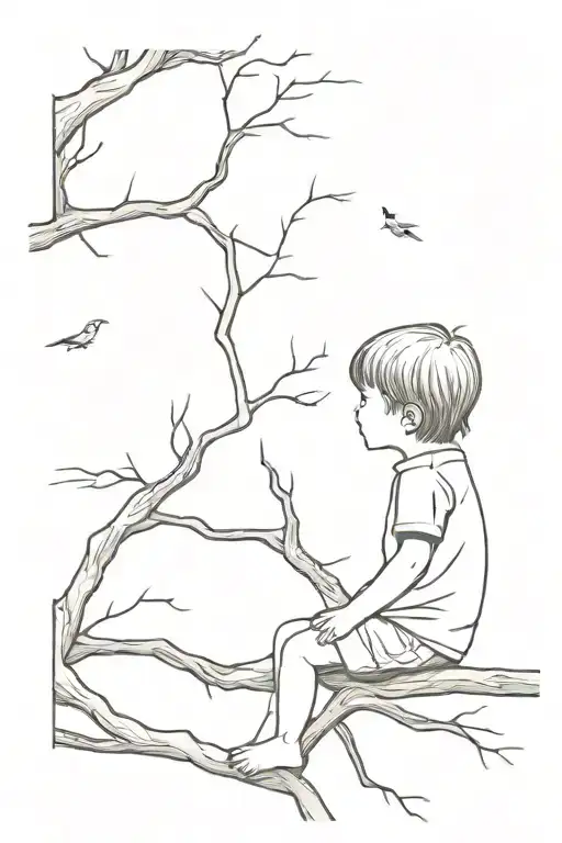 Child On A Tree Looking Away