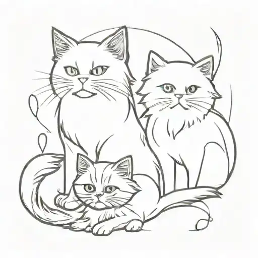 A Minimalist Tattoo Design Of A Persian Cat And A Yorkshire Terrier Playing Video Games Together