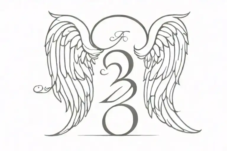 32 In Old English Font With Angel Wings Coming Out Of The Numbers