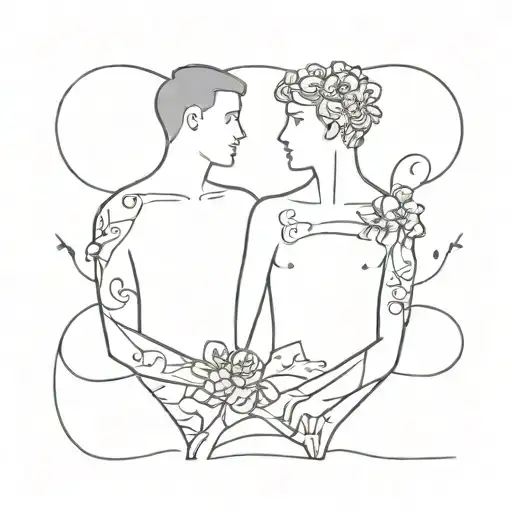Gay Couple With Flowers Intertwined