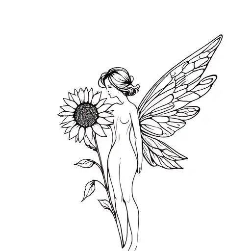 Can You Make A Small Fine Line Fairy And The Wings Are Sunflowers