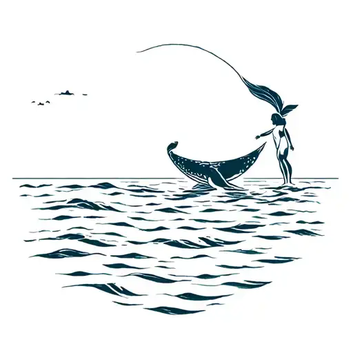 Whaletail Horizon And A Woman Swimming In Ocean