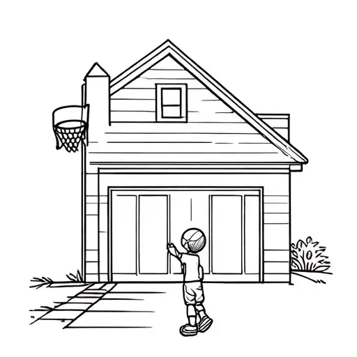 Little Kid Playing Basketball In Driveway Leading To Tiny House