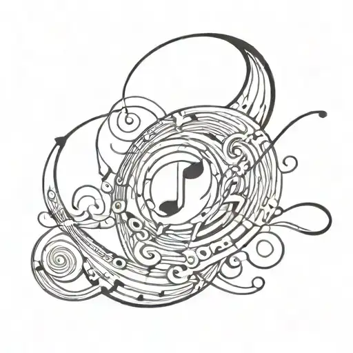 A Sleeve Tattoo Featuring A Mix Of Music Symbols And Mothivathion Patterns In A Black-grey Style