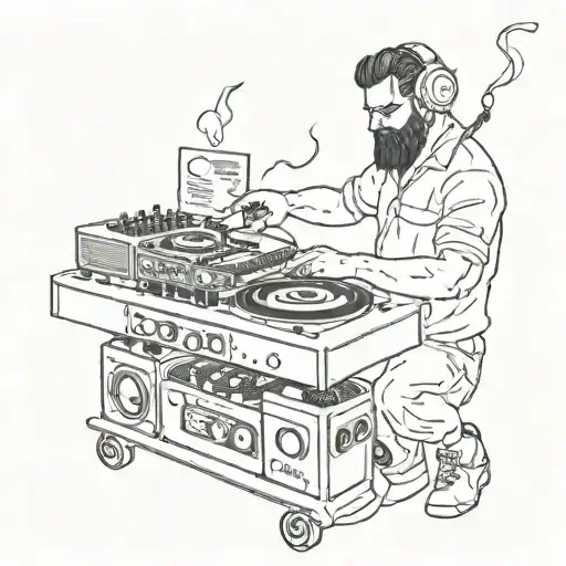 Cossack Plays The Dj Console Surrounded By Fire And Notes