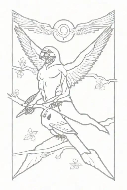 Skull And Cherry Blossoms And Crows