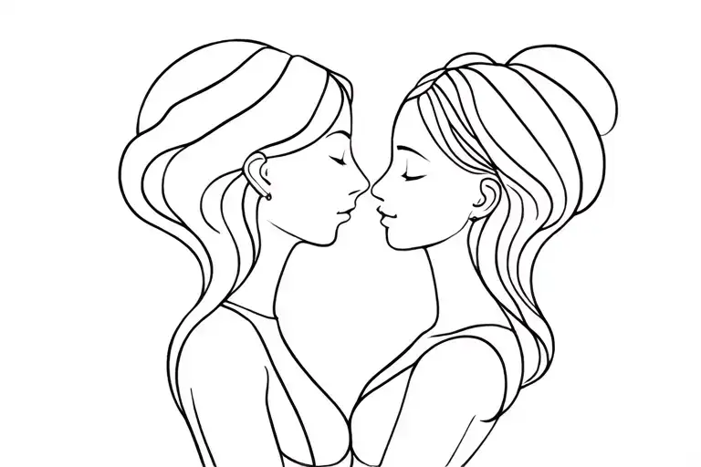 Mother And Daughter Line Art Minimalist