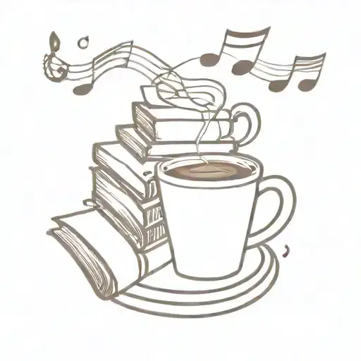 A Stack Of Books With Coffee Stains And Music Notes Intertwined