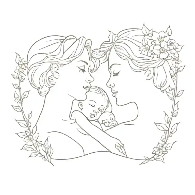 1 Mommy And Baby Girl With Larkspur Flowers Growing