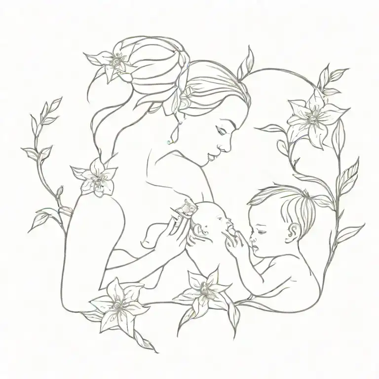 1 Mommy And Baby Girl With Larkspur Flowers Growing