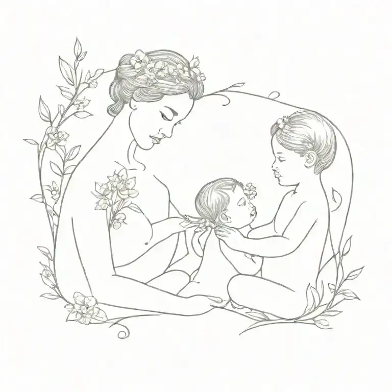 1 Mommy And Baby Girl With Larkspur Flowers Growing