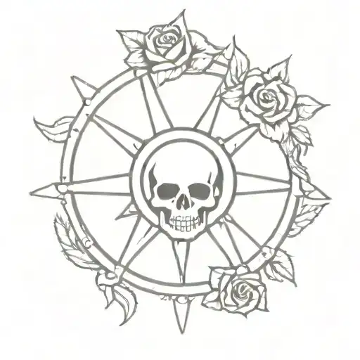 Ship Wheel Skull Rose
