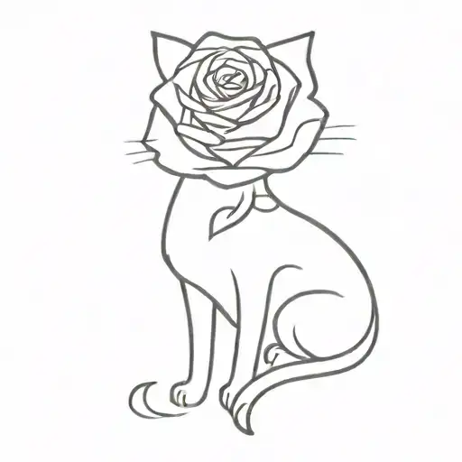 Cat Outline With A Rose Made Of Musical Notation