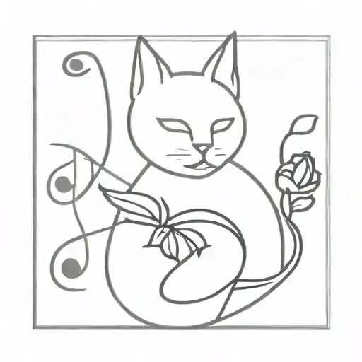 Musical Notation Cat Outline Rose