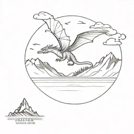 Small Dragon Flying Over Mountain And A Lake