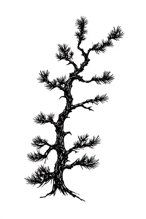 Woodcut Style Twisted Limber Pine Tree