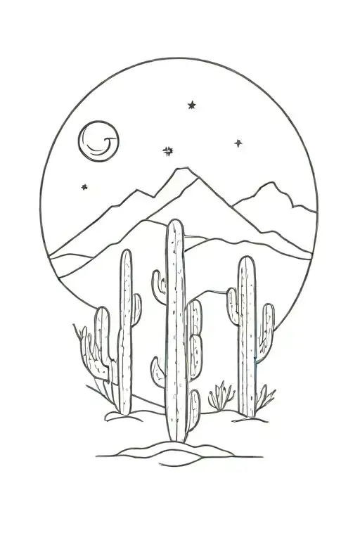 Cactus Full Moon Night