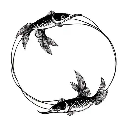 2 Japanese Carps Swimming In Circle