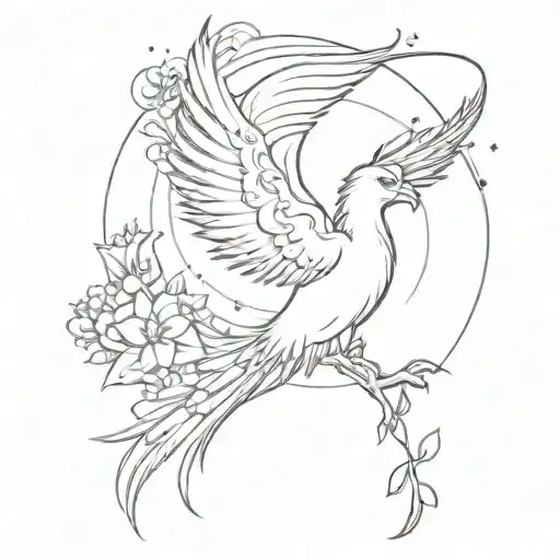 A Phoenix Rising From A Bed Of Flowers In Outer Space
