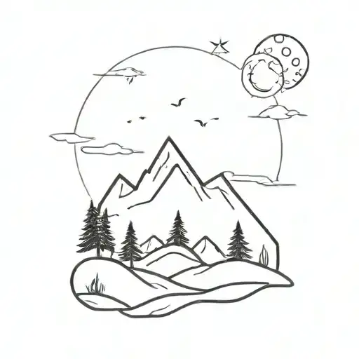 Mountain Landscape With A Beach At The Base And A Galaxy Sky Above