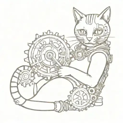 A Steampunk Cat Reading A Book With Gears And Cogs Incorporated Into The Design