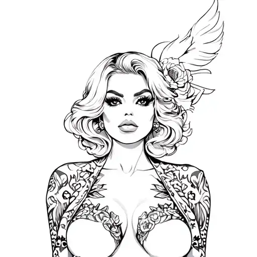 Pin-up Chick With Gang Tattoo Design