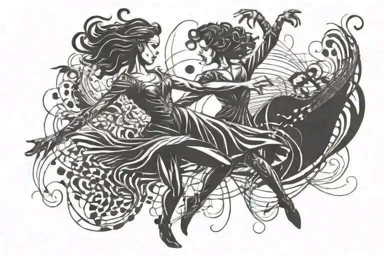 A Dynamic Dancing-themed Tattoo Symbolizing Love And Passion For Music