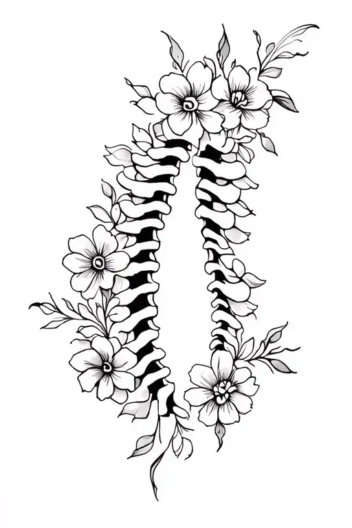Floral Spinal Tattoo Design Incorporating
