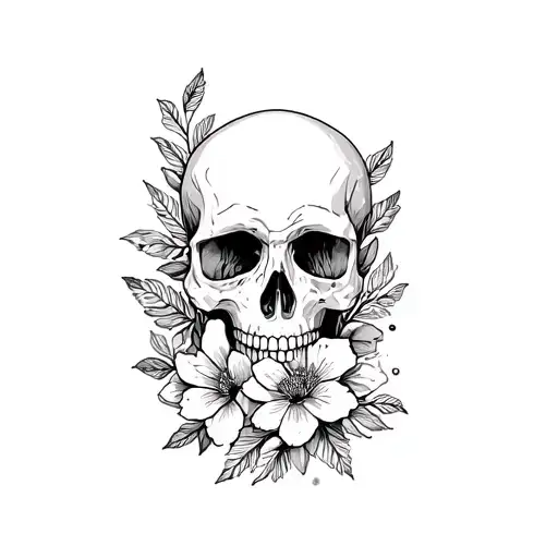 A Skull And Flowers