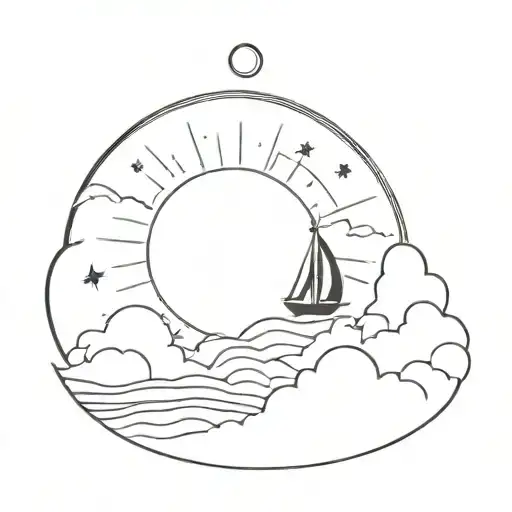 A Silhouette Of A Boat Sailing On A Sea Of Clouds With The Sun Behind